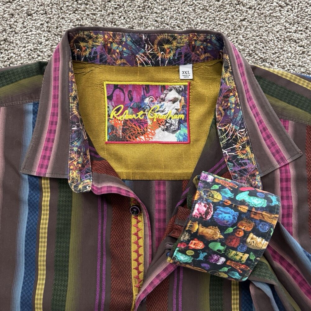 ROBERT GRAHAM Lateran Multi Color Dark Striped Flip Cuffs Shirt Men’s Size 3XL